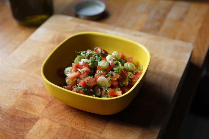 Quick Tomato Cilantro Salsa with Scallions and Jalapeno