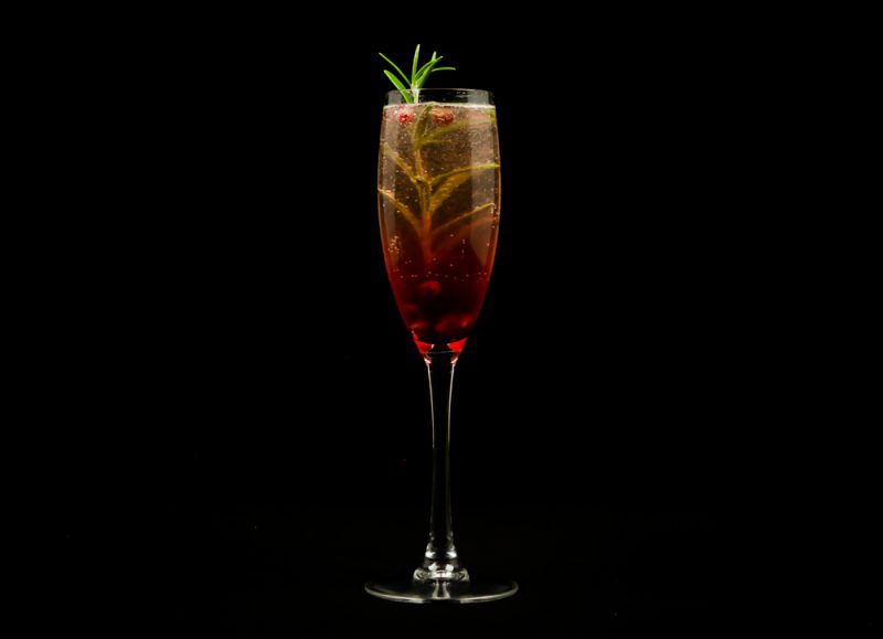 Pomegranate Champagne Cocktail with Rosemary