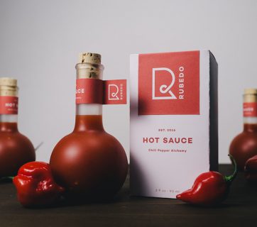 This Bottled Hot Sauce Packaging for Rubedo Hot Sauce Looks Amazing
