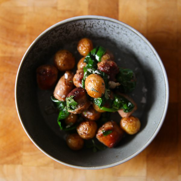 Potatoes with Salsiccia, Oregano and Spinach