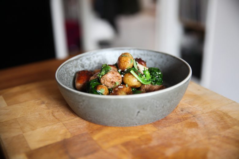 Potatoes with Salsiccia, Oregano and Spinach