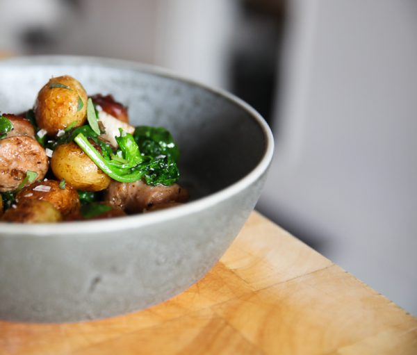 Potatoes with Salsiccia, Oregano and Spinach