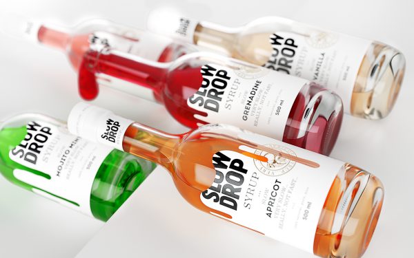 Cocktail Syrup Packaging Design With Drops in The Design