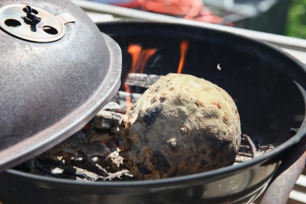 Whole Fire Grilled Celeriac with Truffle Butter and Salt