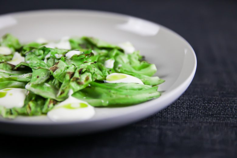 Grilled Cabbage with Creme Fraiche, Lemon and Herb Oil