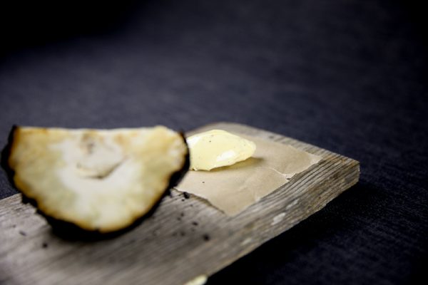 Whole Fire Grilled Celeriac with Truffle Butter and Salt