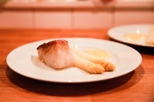 White Asparagus Seared Cod and Hollandaise Sauce