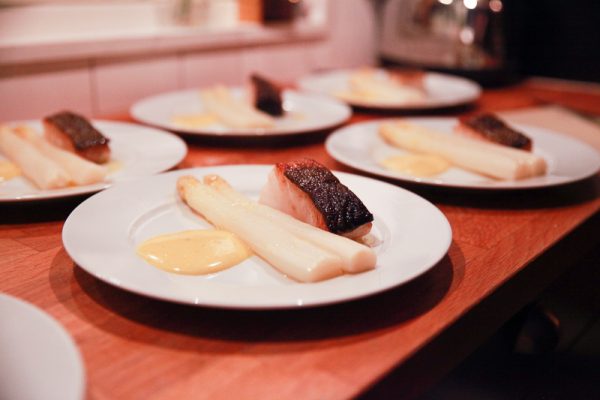 White Asparagus Seared Cod and Hollandaise Sauce