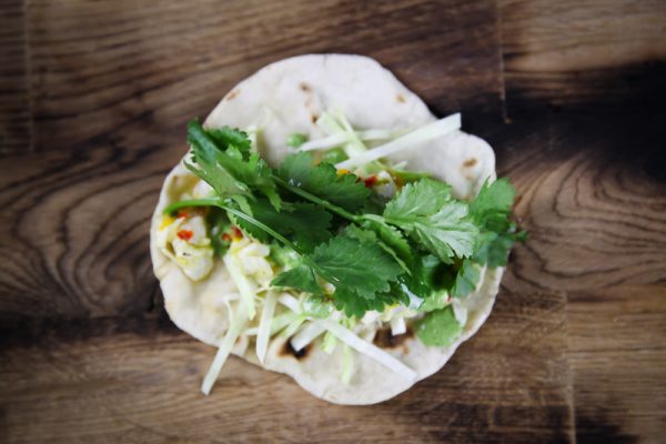 Ceviche Taco with Cilantro Sauce and Lime