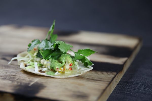 Ceviche Taco with Cilantro Sauce and Lime