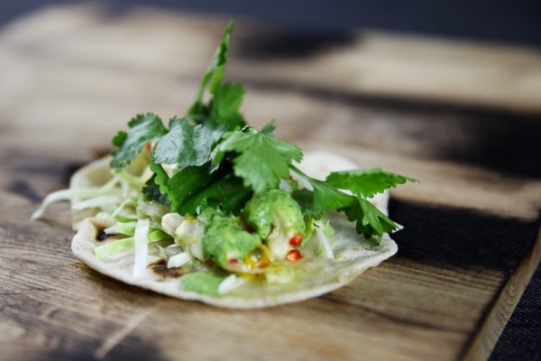 Ceviche Taco with Cilantro Sauce and Lime