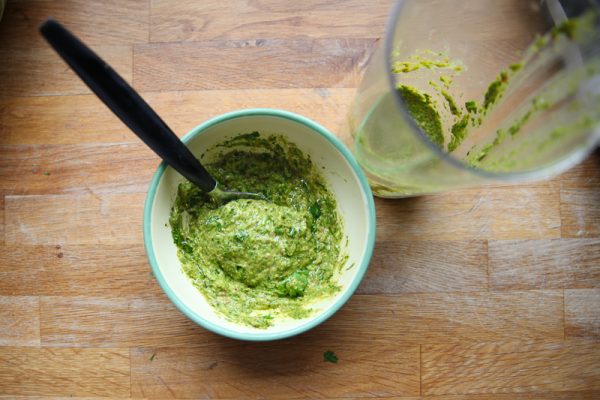 Grilled Pork Taco with Yogurt Coleslaw, Chimichurri and Avocado