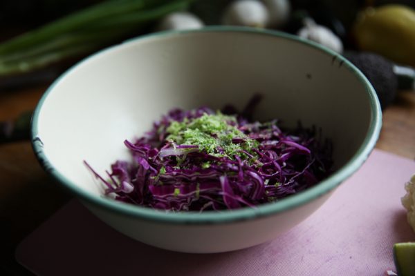 Red Cabbage Coleslaw with Lime and Black Pepper