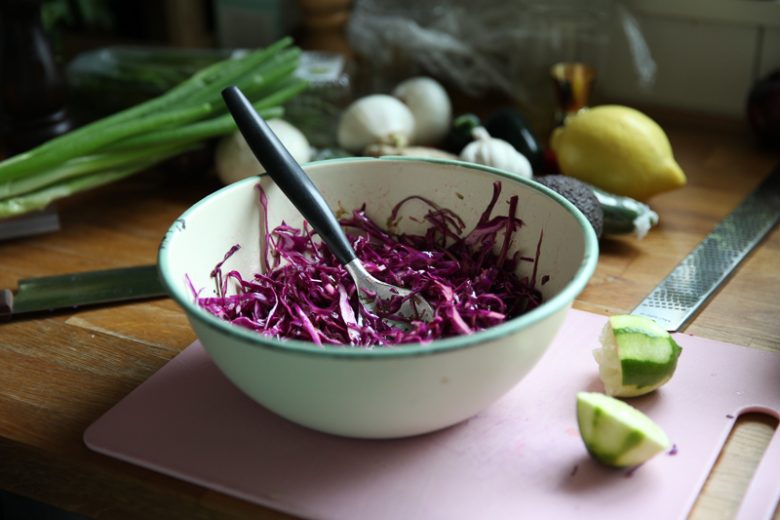 Red Cabbage Coleslaw with Lime and Black Pepper