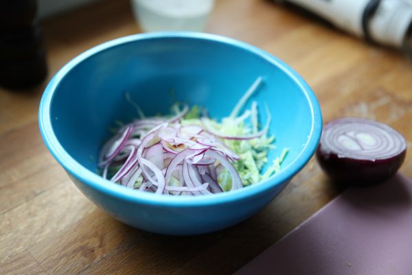 Grilled Pork Taco with Yogurt Coleslaw, Chimichurri and Avocado