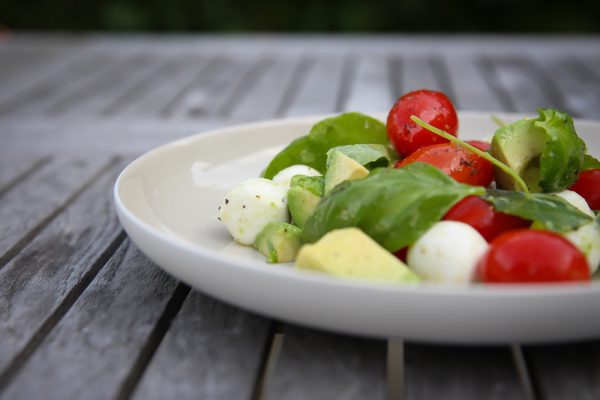 Avocado Caprese Side Salad With Fresh Basil and Nasturtium