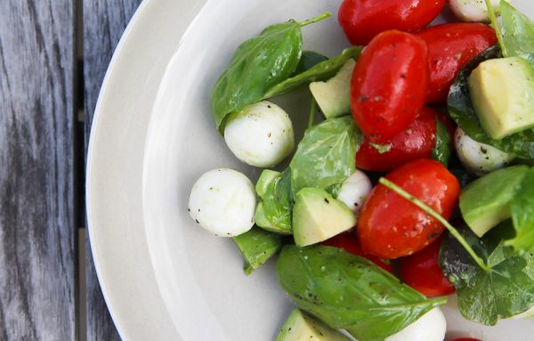 Avocado Caprese Side Salad With Fresh Basil and Nasturtium