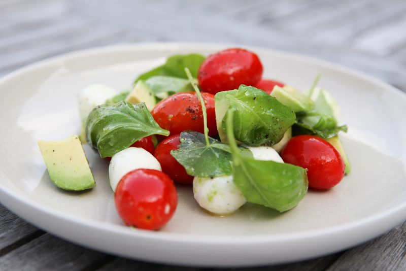 Avocado Caprese Side Salad With Fresh Basil and Nasturtium