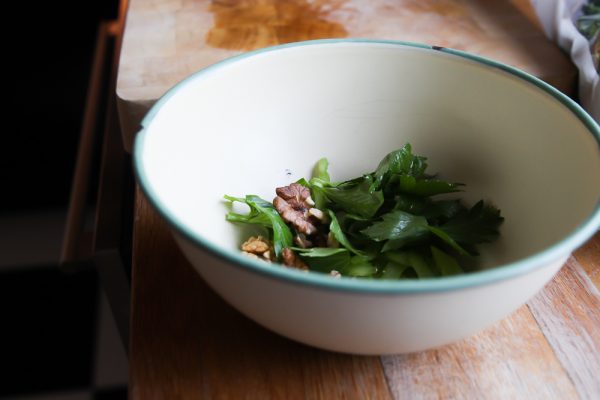 Kale Apple Side Salad with Walnuts, Celery and Dried Cranberries