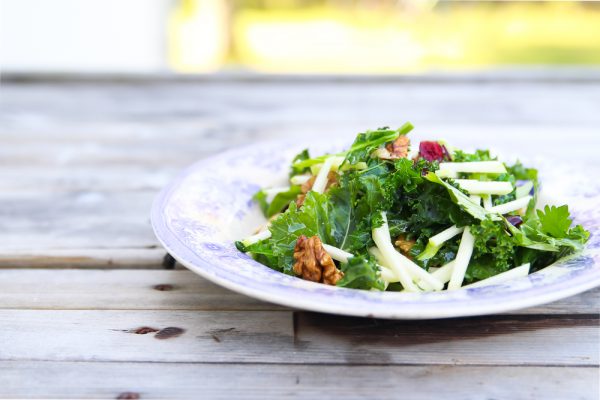 Kale Apple Side Salad with Walnuts, Celery and Dried Cranberries
