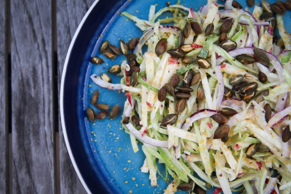 Apple Cabbage Coleslaw Side Salad With Pumpkin Seeds