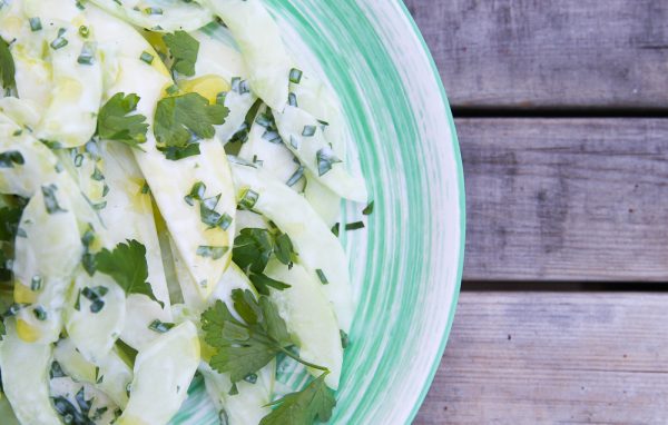 Creamy Apple Cucumber Side Salad with Parsley and Chives