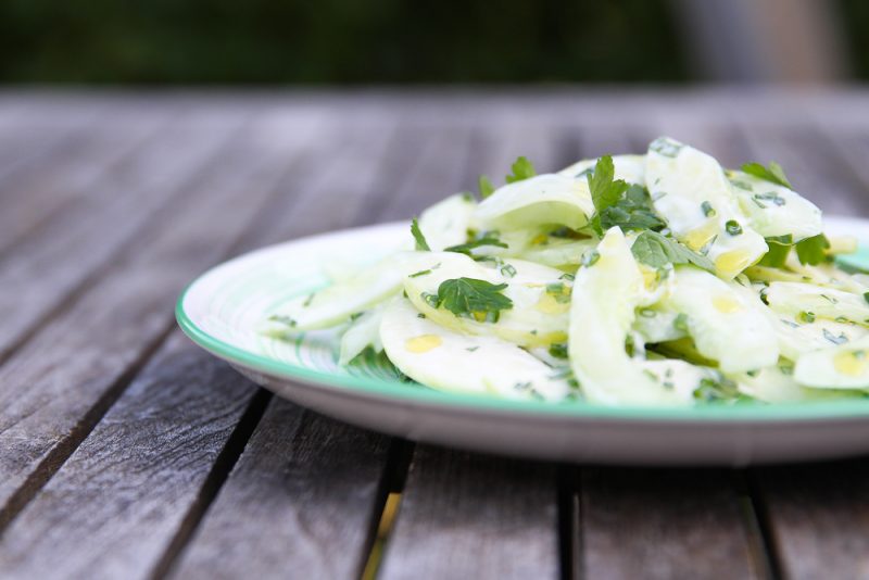 Creamy Apple Cucumber Side Salad with Parsley and Chives