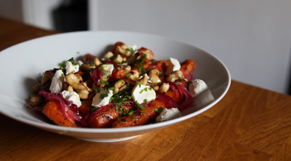 Grilled Carrots with Cashews, Pickled Onions and Yogurt