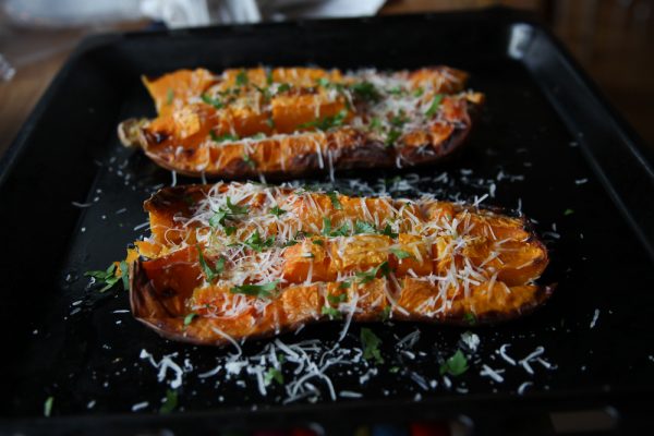 Roasted Butternut Squash with Pecorino Cheese and Parsley