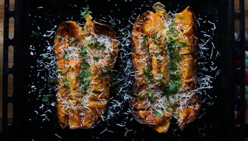 Roasted Butternut Squash with Pecorino Cheese and Parsley