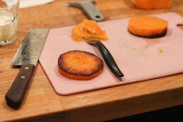 Roasted Butternut Squash Appetizer with Yogurt, Bee Pollen, Hazelnuts and Butter