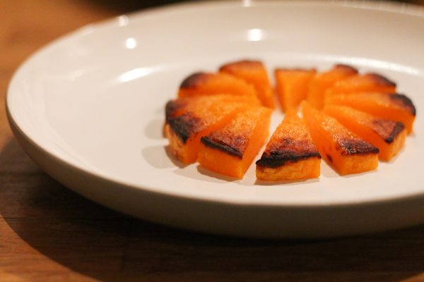 Roasted Butternut Squash Appetizer with Yogurt, Bee Pollen, Hazelnuts and Butter