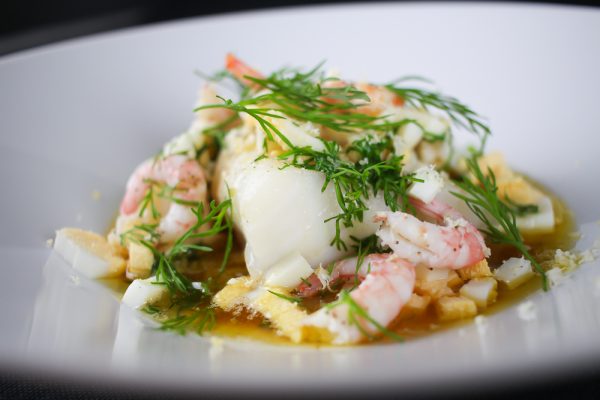 Cod with Brown Butter, Eggs, Shrimps, Dill and Horseradish