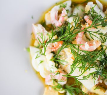 Cod with Brown Butter, Eggs, Shrimps, Dill and Horseradish