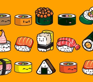 Adorable Sushi Illustrations for Taka Sushi by Choco Toy