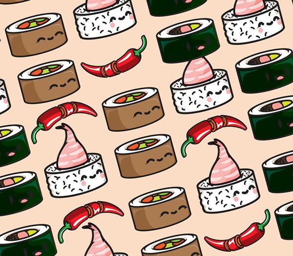 Adorable Sushi Illustrations for Taka Sushi by Choco Toy