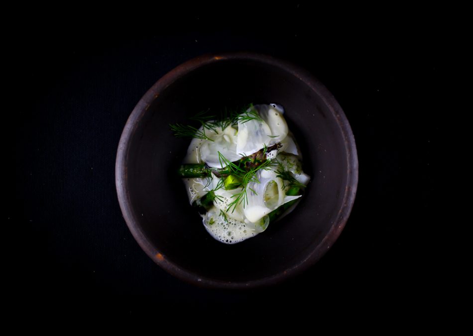 Cod Loin with Pickled Fennel, Grilled Asparagus and Dill